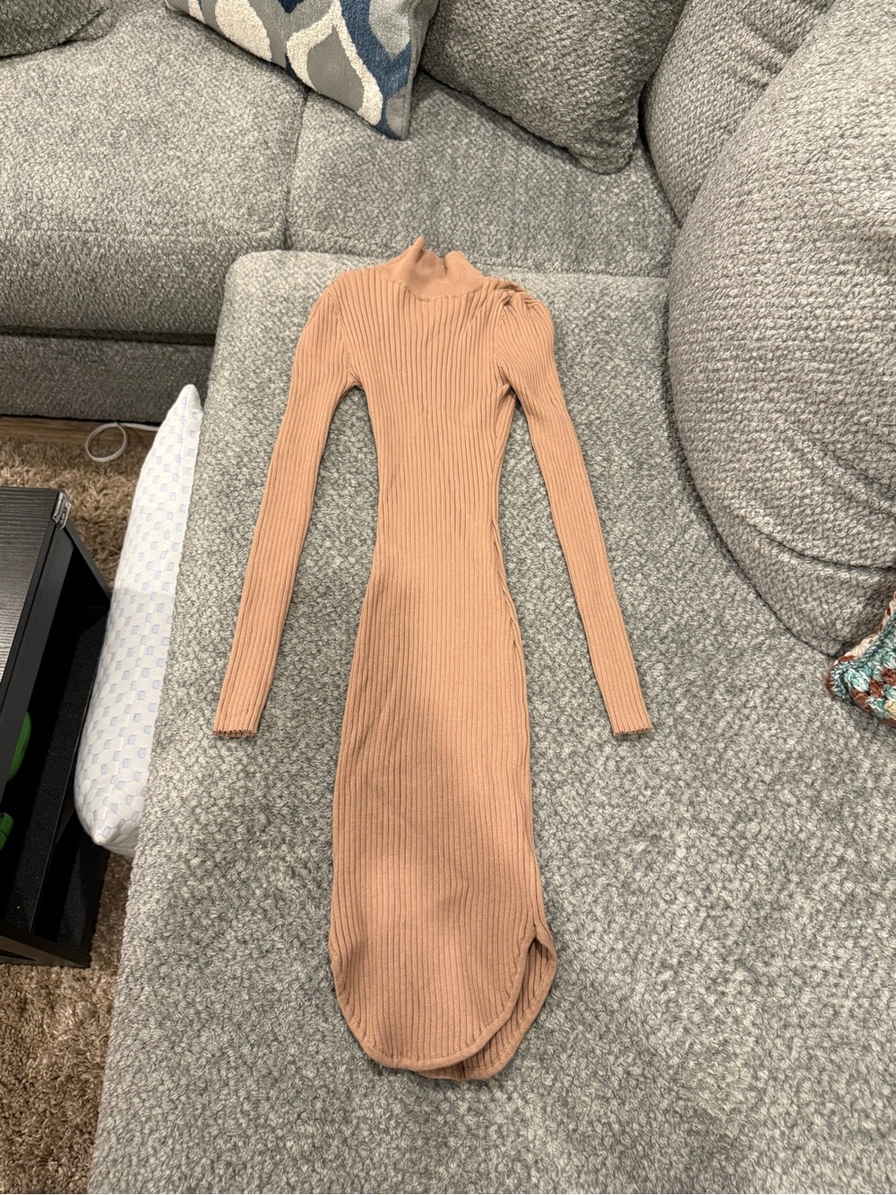 Windsor Ribbed Long Sleeve Bodycon Dress in Camel
